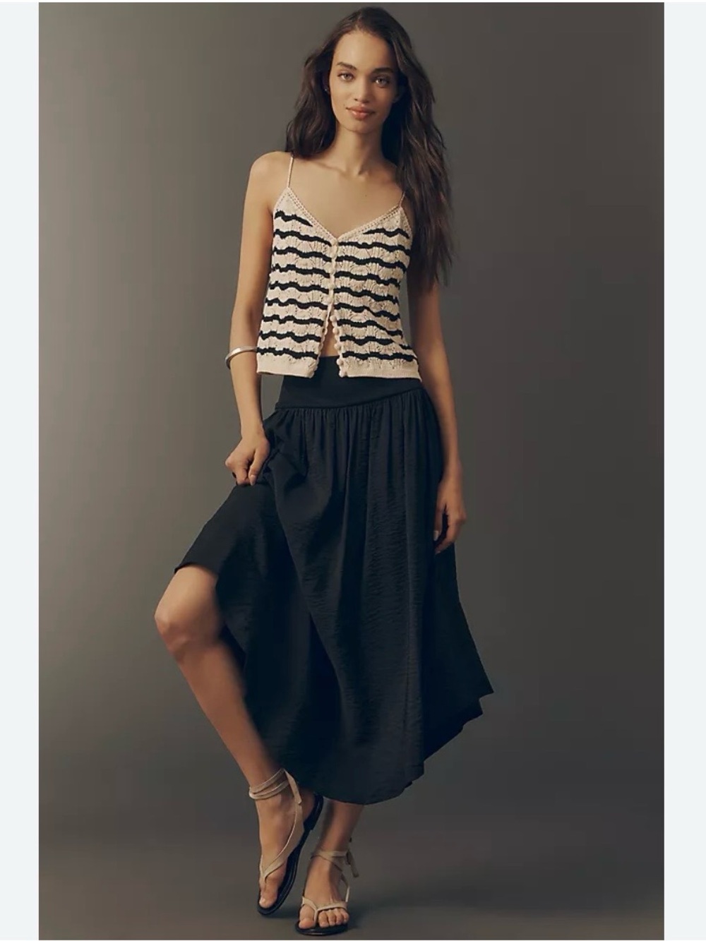 Anthropologie Black Drop Waist Midi Skirt Size Medium NWT